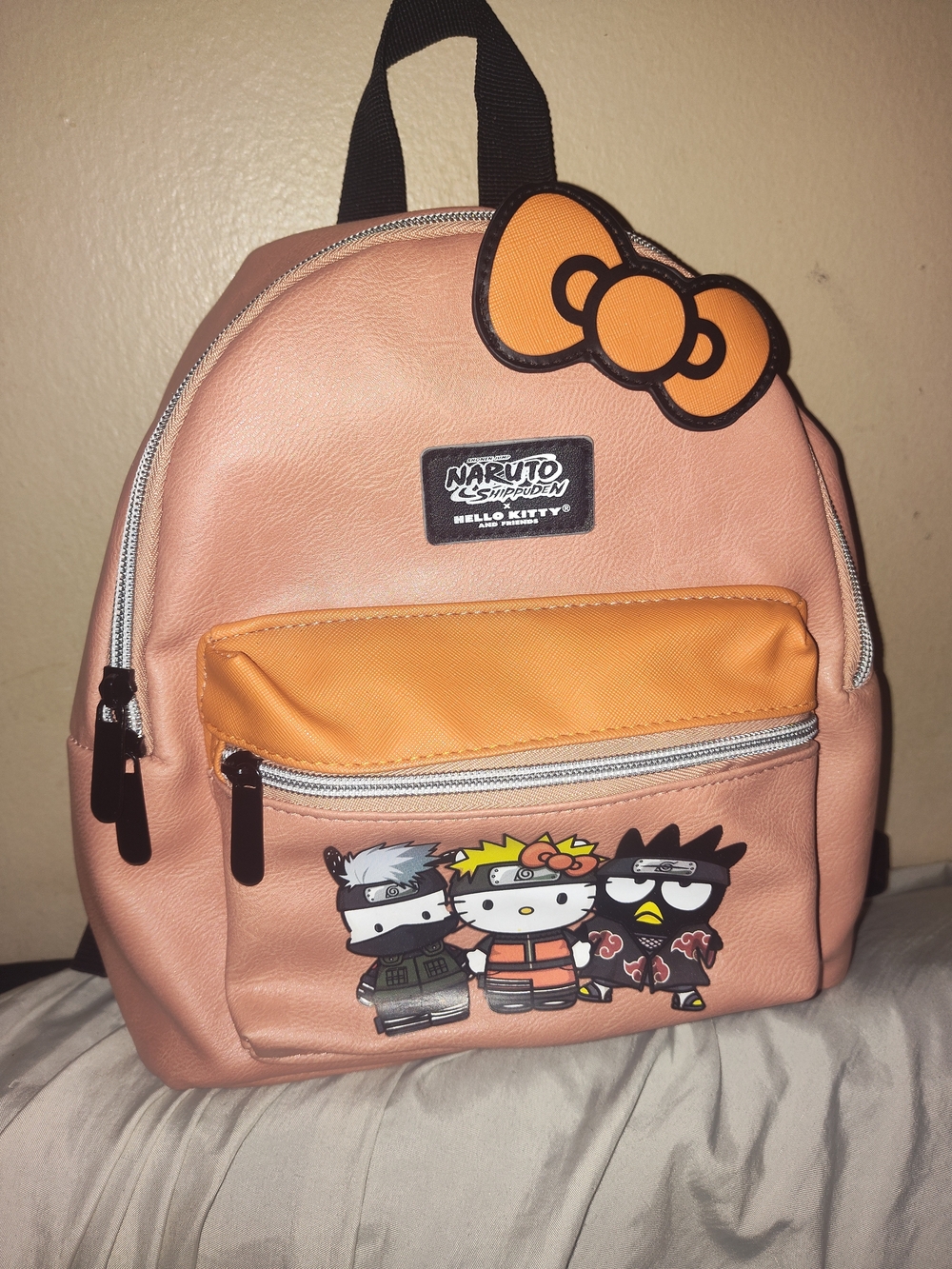 Hello Kitty Backpack in Peach and Orange with Character Print